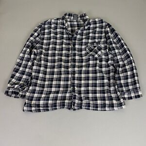 Hanes Plaid Pajama Sleep Shirt Flannel Top Men's XL Blue Gray Cotton Button Up